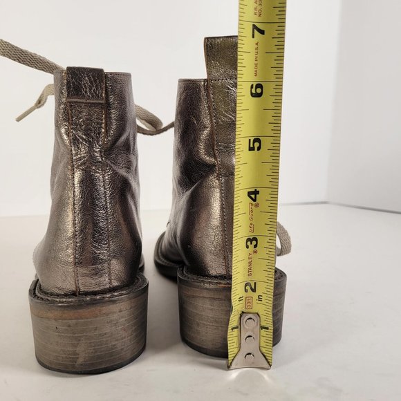 SPACE Styled in France Metallic Taupe Leather Combat Boot Women Sz 6.5 - Picture 11 of 14